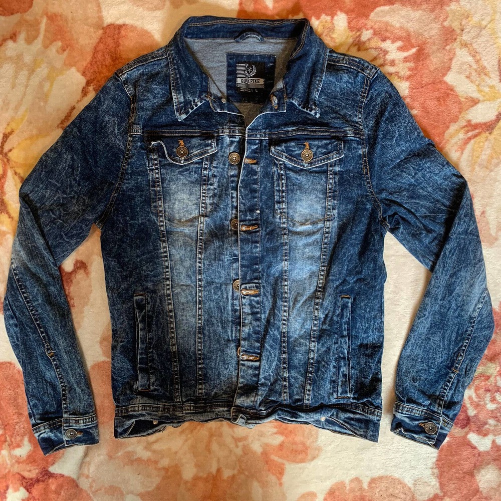Black Pike Blue Denim Jean Jacket Size L
